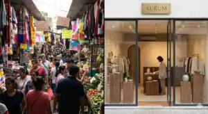 รับออกแบบเว็บไซต์ เปรียบเทียบ: ตลาดสดที่พลุกพล่าน vs ร้านบูติก Aurum ที่ทันสมัย