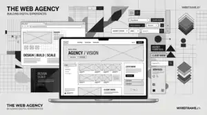 รับออกแบบเว็บไซต์ ภาพร่างเว็บไซต์แสดงโครงสร้างและองค์ประกอบหลัก เหมาะสำหรับธุรกิจ SME ที่ต้องการรับทำเว็บไซต์