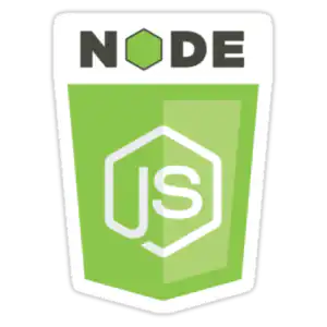 โลโก้ Node.js สีเขียวและสีเทาบนพื้นหลังสีดำ