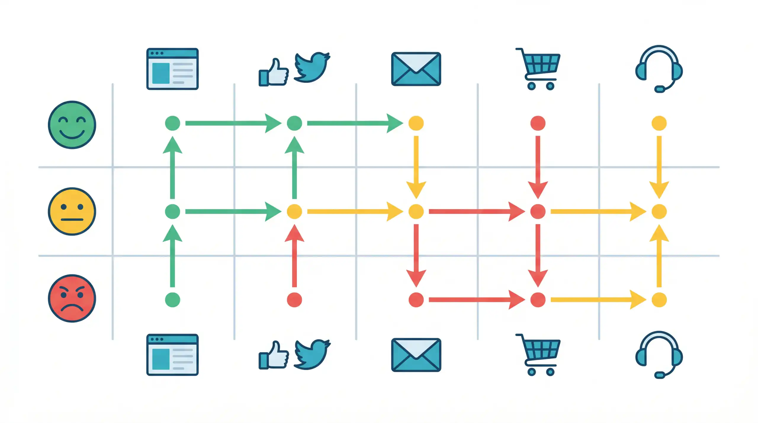 แผนที่ Customer Journey Map แสดง 5 ระยะและ Touchpoints ของลูกค้าบนเว็บไซต์