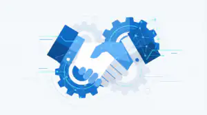 รับออกแบบเว็บไซต์ การจับมือบนเฟือง แสดงถึงข้อตกลงระดับบริการ (SLA) ที่สำคัญสำหรับธุรกิจยุคใหม่