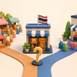 ภาพการ์ตูน 3D ร้านค้าออนไลน์กำลังเลือกขายบน Marketplace หรือสร้างเว็บไซต์ของตัวเอง