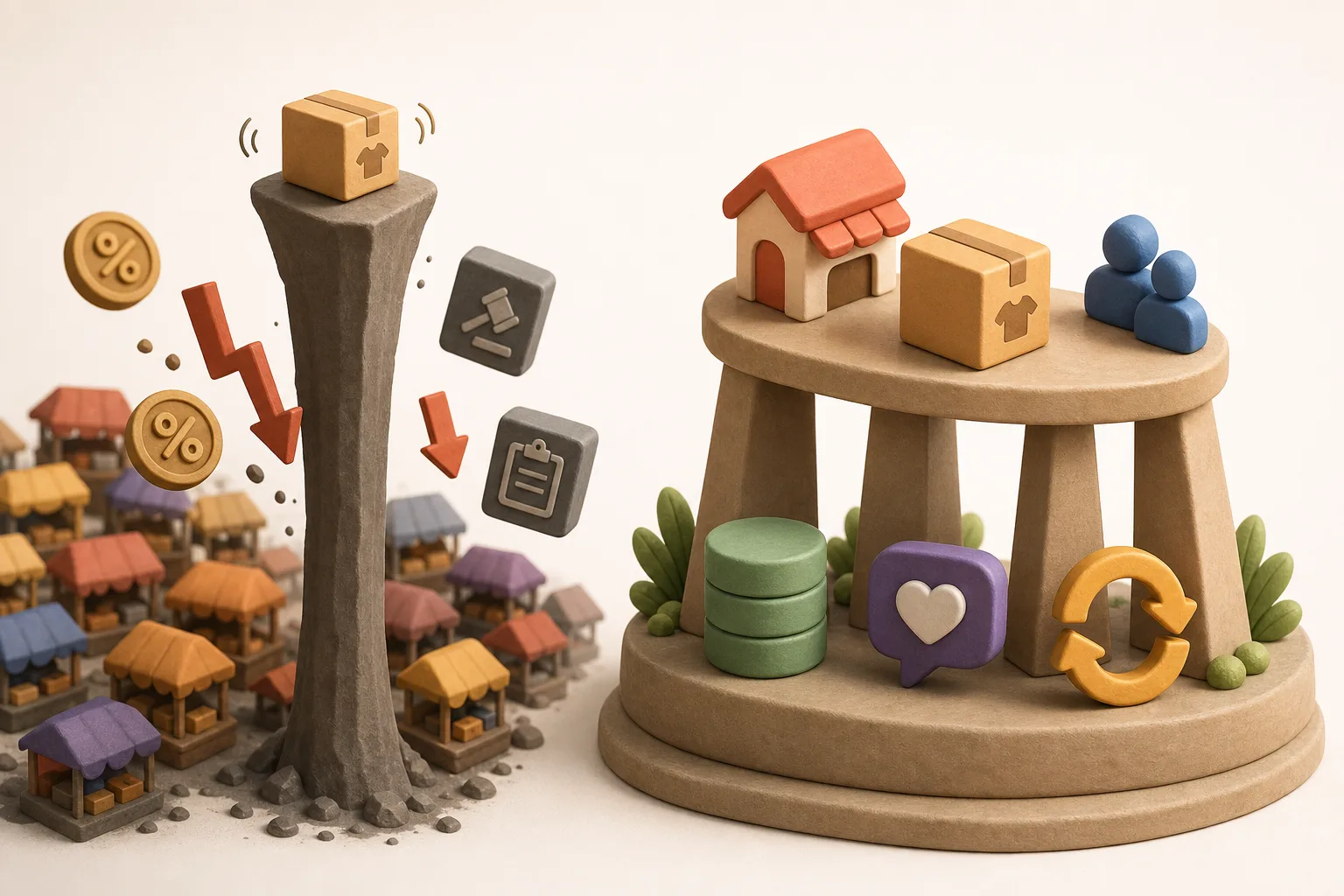 ภาพการ์ตูน 3D แสดงความเสี่ยงของการพึ่งพา Marketplace เพียงช่องทางเดียว
