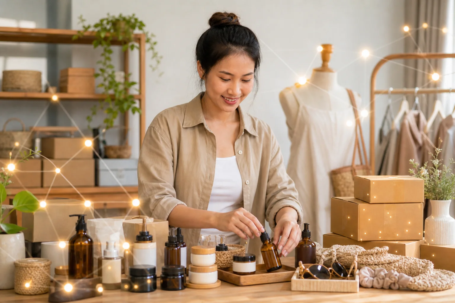 ทีมร้านค้าออนไลน์แพ็กสินค้า แสดงแนวคิด AI shopping ที่ช่วยเชื่อมสินค้ากับออเดอร์