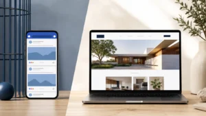ภาพเปรียบเทียบ Facebook Page บนแพลตฟอร์มโซเชียลกับเว็บไซต์ธุรกิจที่เป็นช่องทางของแบรนด์เอง