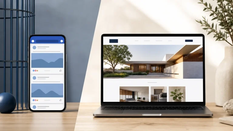 ภาพเปรียบเทียบ Facebook Page บนแพลตฟอร์มโซเชียลกับเว็บไซต์ธุรกิจที่เป็นช่องทางของแบรนด์เอง