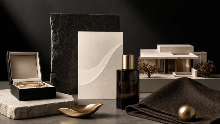 ตัวอย่าง Luxury Premium Design ด้วยสีดำ ครีม น้ำตาล และ Champagne Gold สำหรับแบรนด์สินค้าระดับสูง
