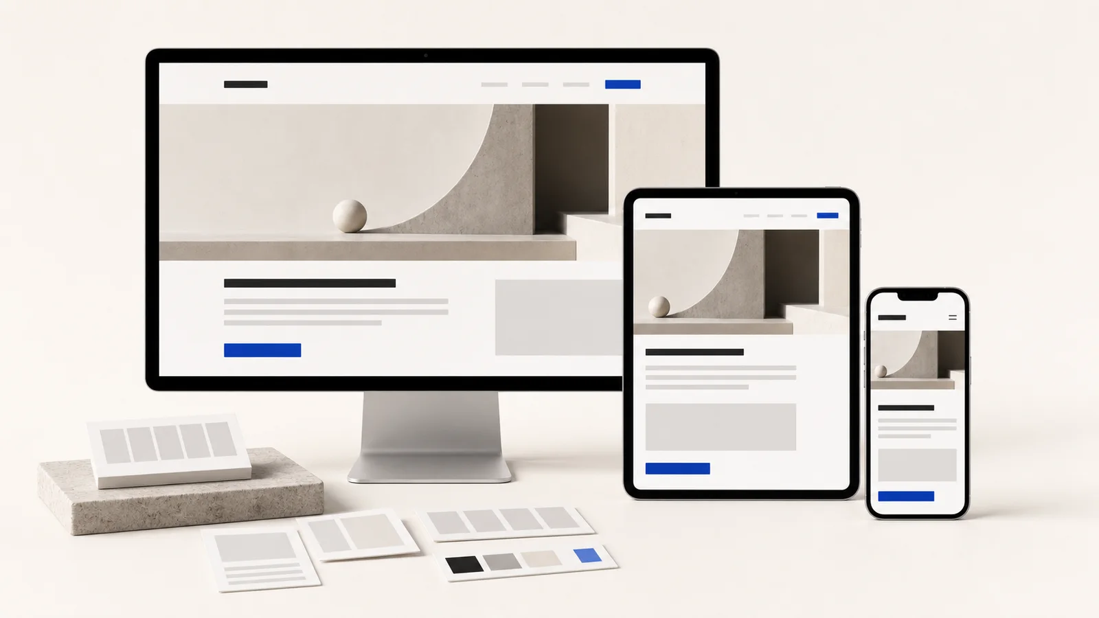 Minimal Web Design ที่ใช้ระบบภาพและลำดับเนื้อหาสอดคล้องกันบนคอมพิวเตอร์ แท็บเล็ต และมือถือ